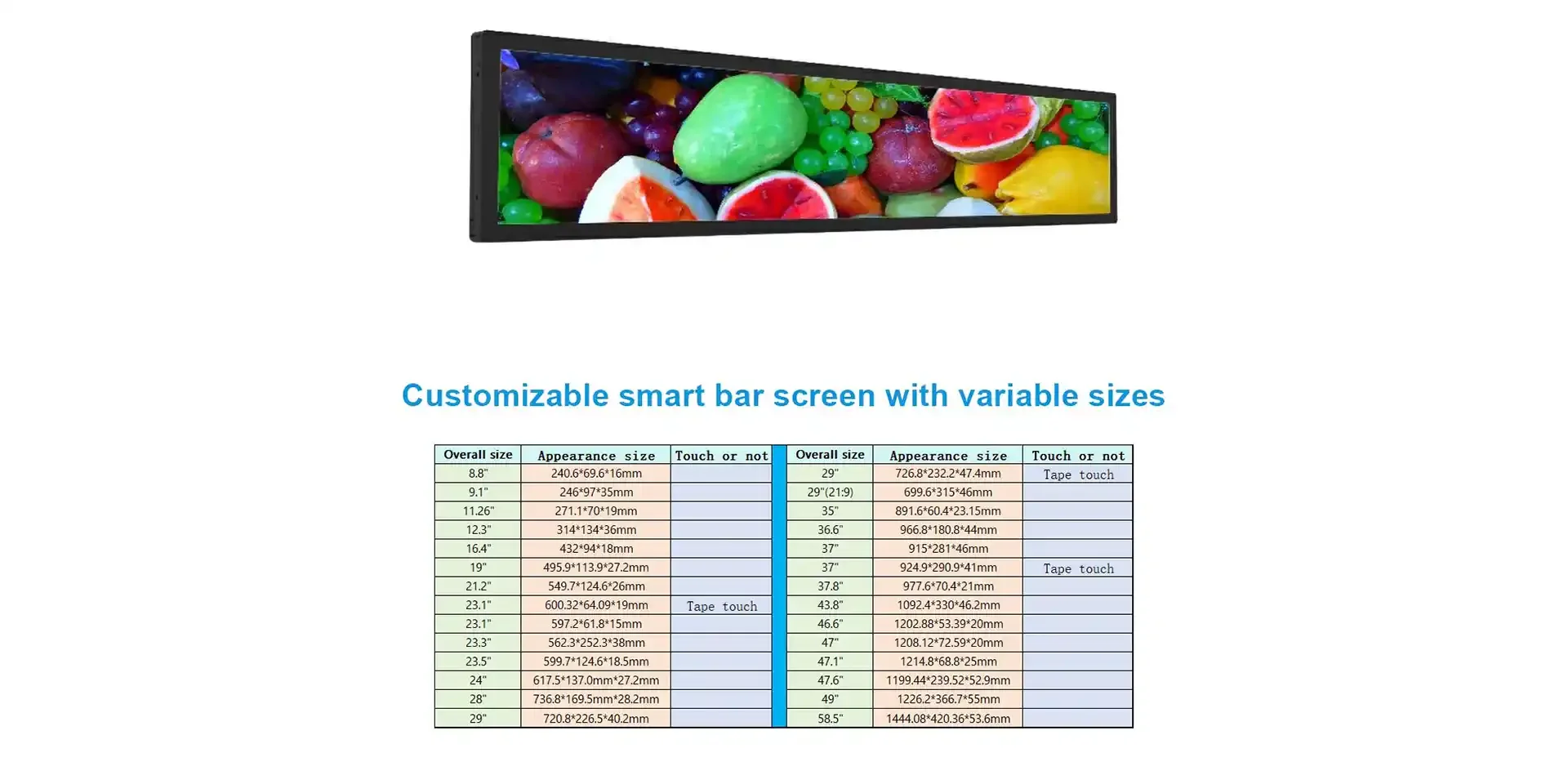 Customizable Smart Bar Screen: Variable Sizes Feature Diagram