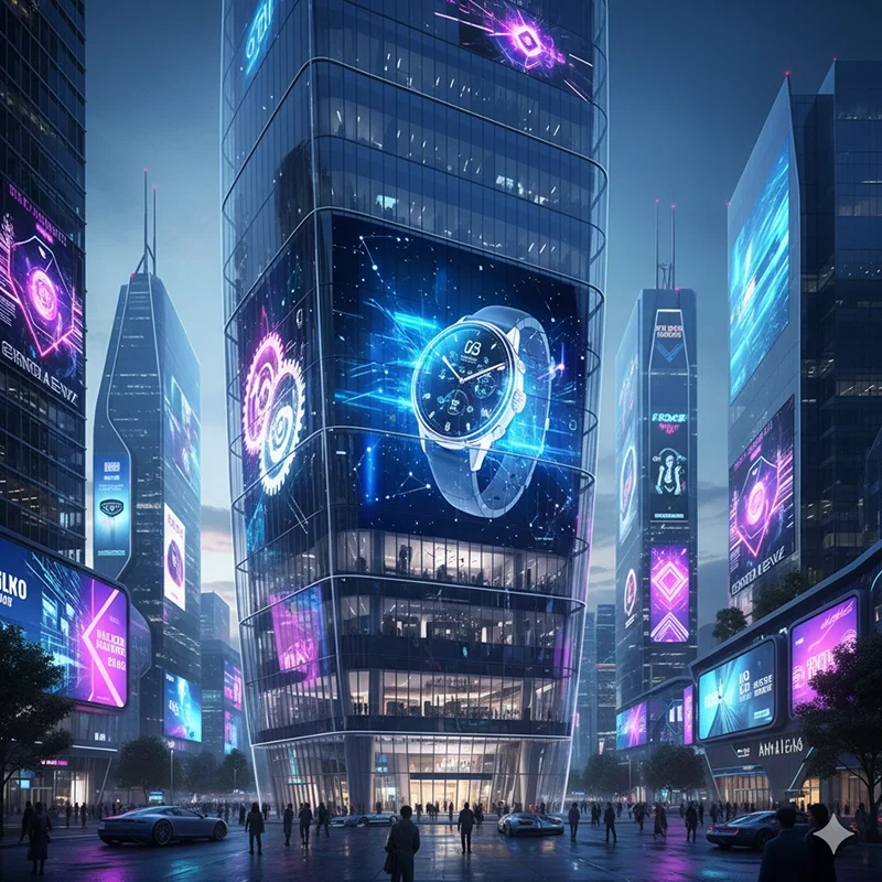 Transparent flexible LED display on building facade Transparent flexible LED display on building facade