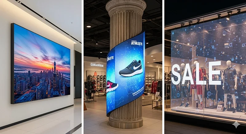 Fixed, flexible, and transparent LED displays used in commercial and retail environments Fixed, flexible, and transparent LED displays used in commercial and retail environments