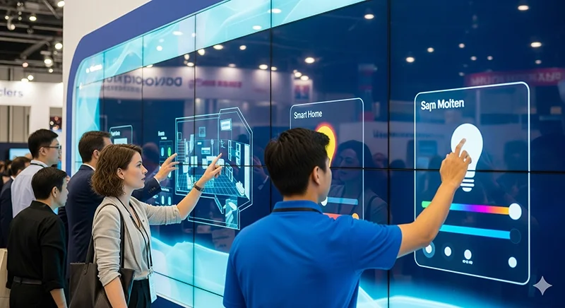 Interactive LED display in a retail store engaging customers with dynamic content Interactive LED display in a retail store engaging customers with dynamic content