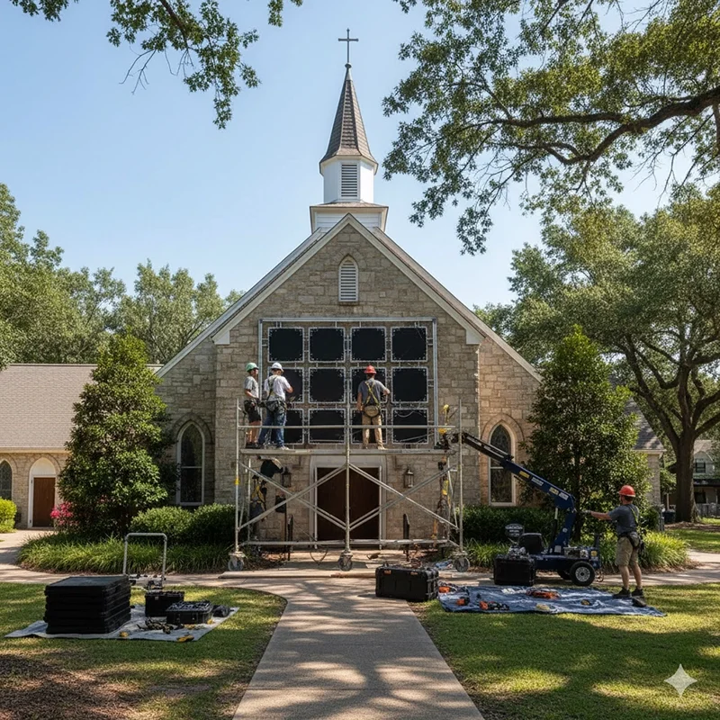 Installation of modular LED wall panels for a church stage setup Installation of modular LED wall panels for a church stage setup