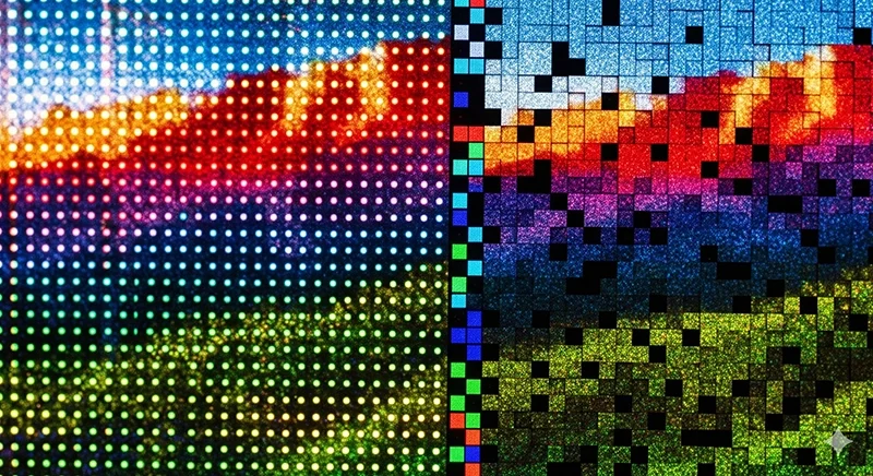 Close-up of indoor LED display showing pixel pitch and high-resolution clarity Close-up of indoor LED display showing pixel pitch and high-resolution clarity