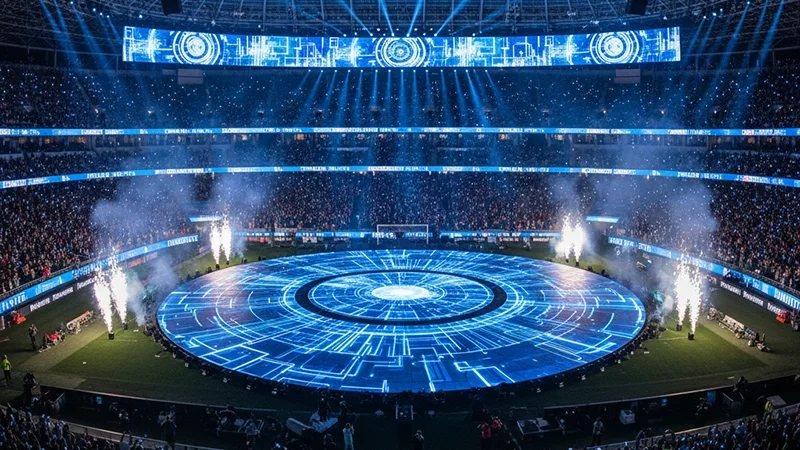 Stadium LED floor integrated with large display systems Stadium LED floor integrated with large display systems